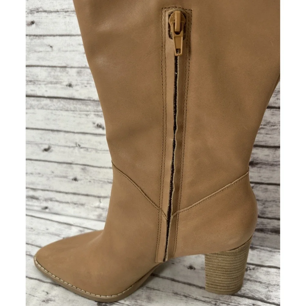 Crown Vintage Emira Knee High Boots Tan Leather Women's Size 7 Side Zip